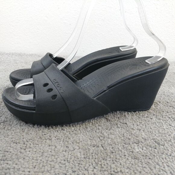 Crocs Kadee Sandal Womens Size 7 Slide Wedge Heel Mule Beach Pool Shoes Black - Picture 1 of 7